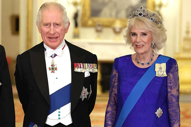 Принц Уильям присоединился к королю Чарльзу и королеве Камилле на королевской церемонии, все в шляпах с перьями страуса